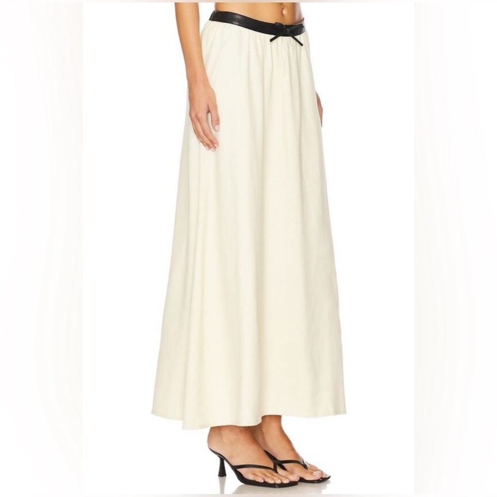 WeWoreWhat Bow Maxi Skirt Linen and Vegan Leather Longline Size Medium M NWT - Picture 3 of 10